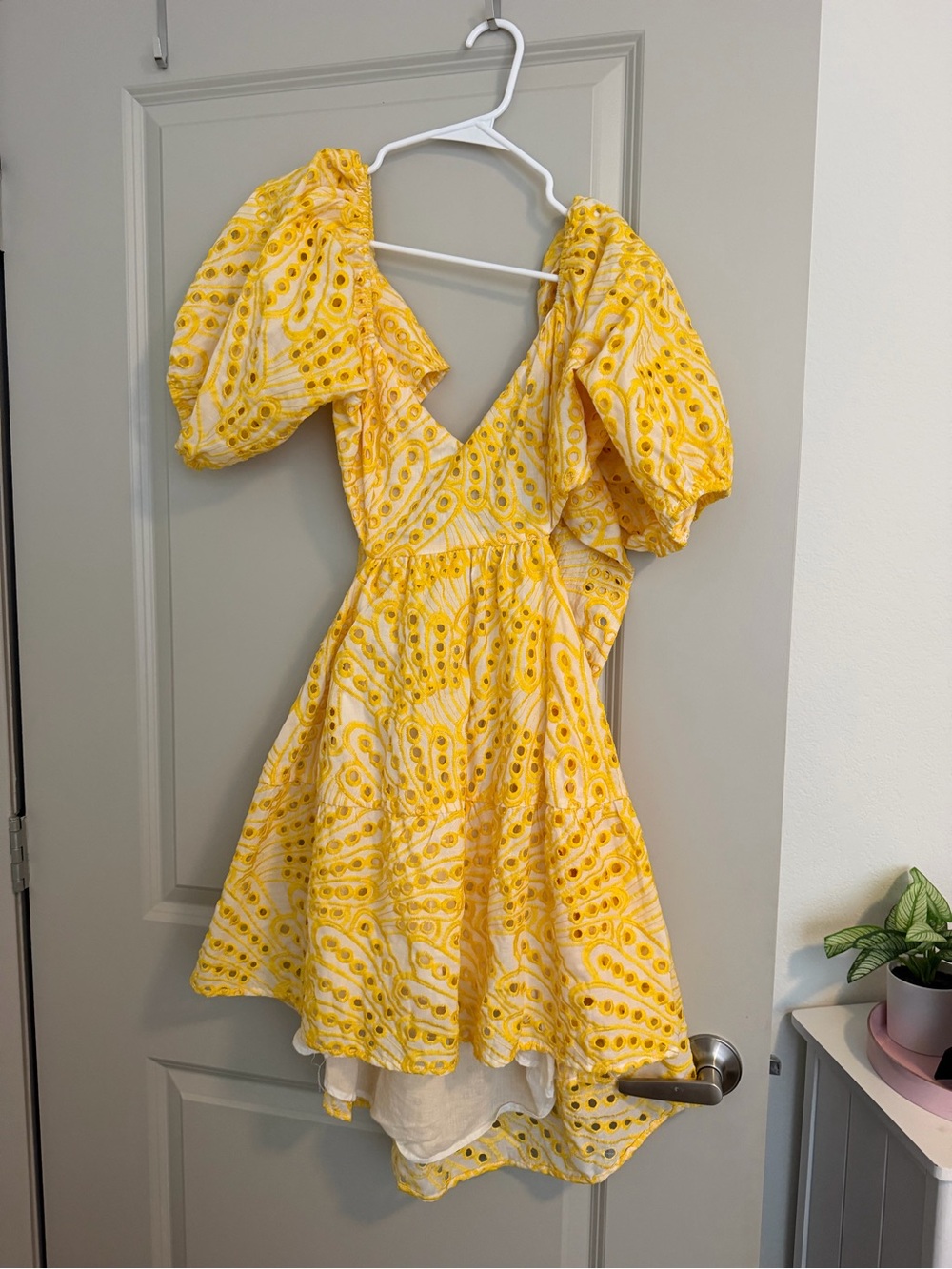 Showpo Yellow Puff Sleeve V-Neck Mini Dress